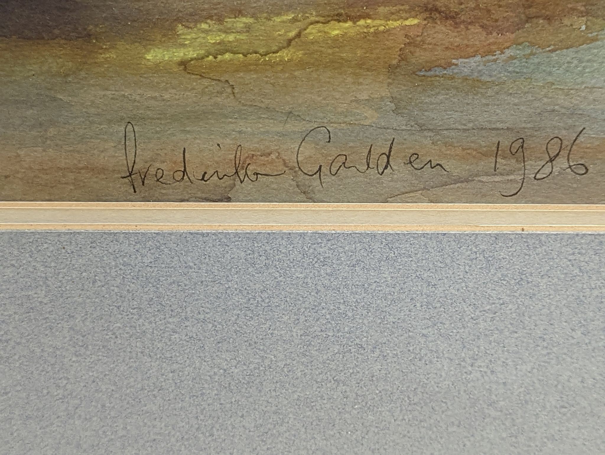 Frederick Galden, watercolour, Sailing dingy on an estuary, signed and dated 1986, 52 , x 35cm and an Elizabeth Cameron watercolour of fhisng boats, 35 x 26cm